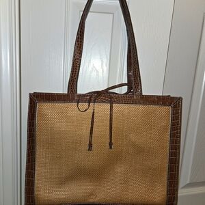 Vintage Liz Claiborne Woven Rattan Vegan Brown Faux Leather Bag